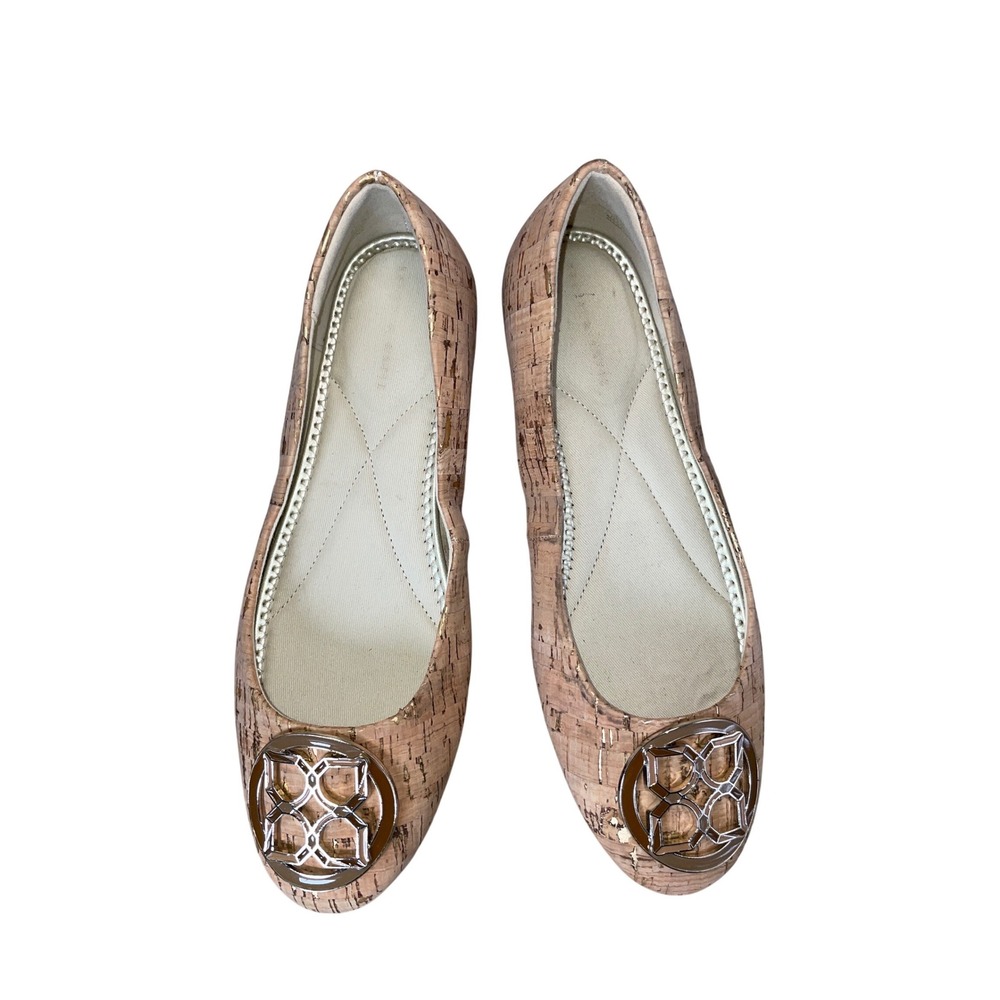 Kelly‎ & Katie Women Cork Gold Fleck Logo Medallion Ballet Flats Tan Size 8